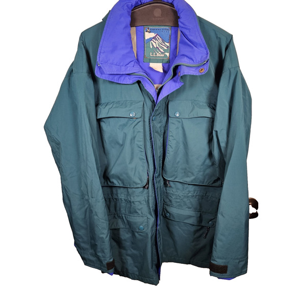 Vintage LL Bean North Col Retro Insulated Parka Jacket Coat Green Purple XL - Picture 1 of 8